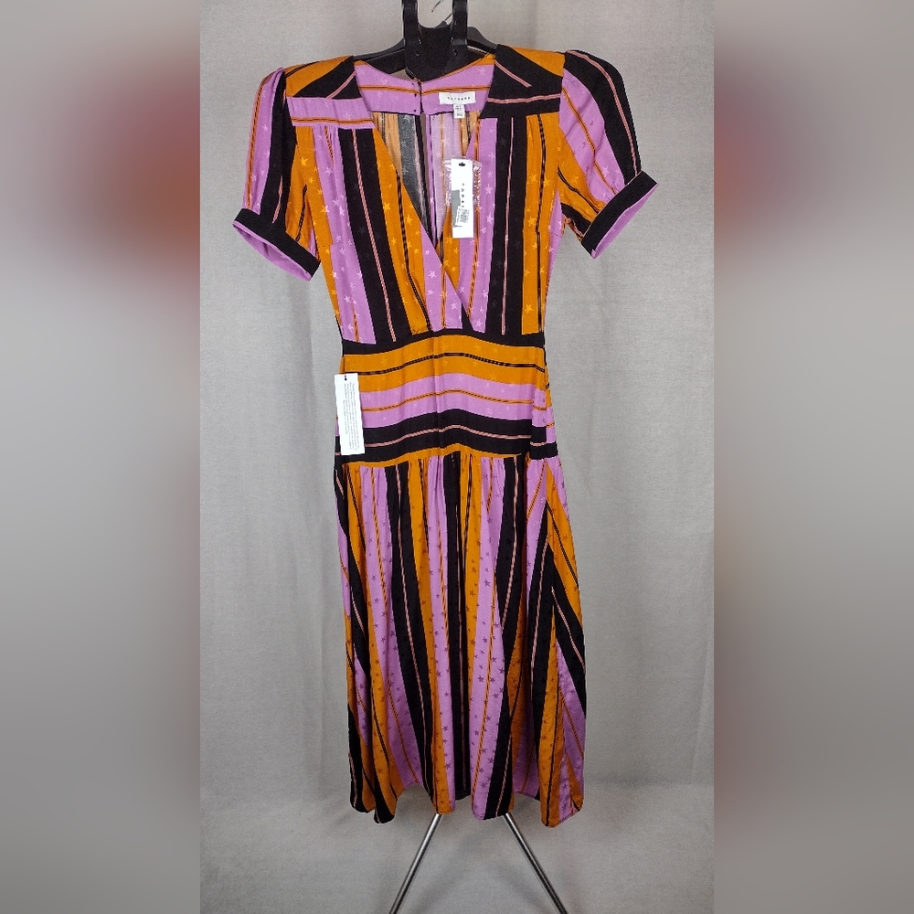 Topshop Jacquard Stripe Midi Dress In Multi Size 2 NWT - Picture 8 of 12
